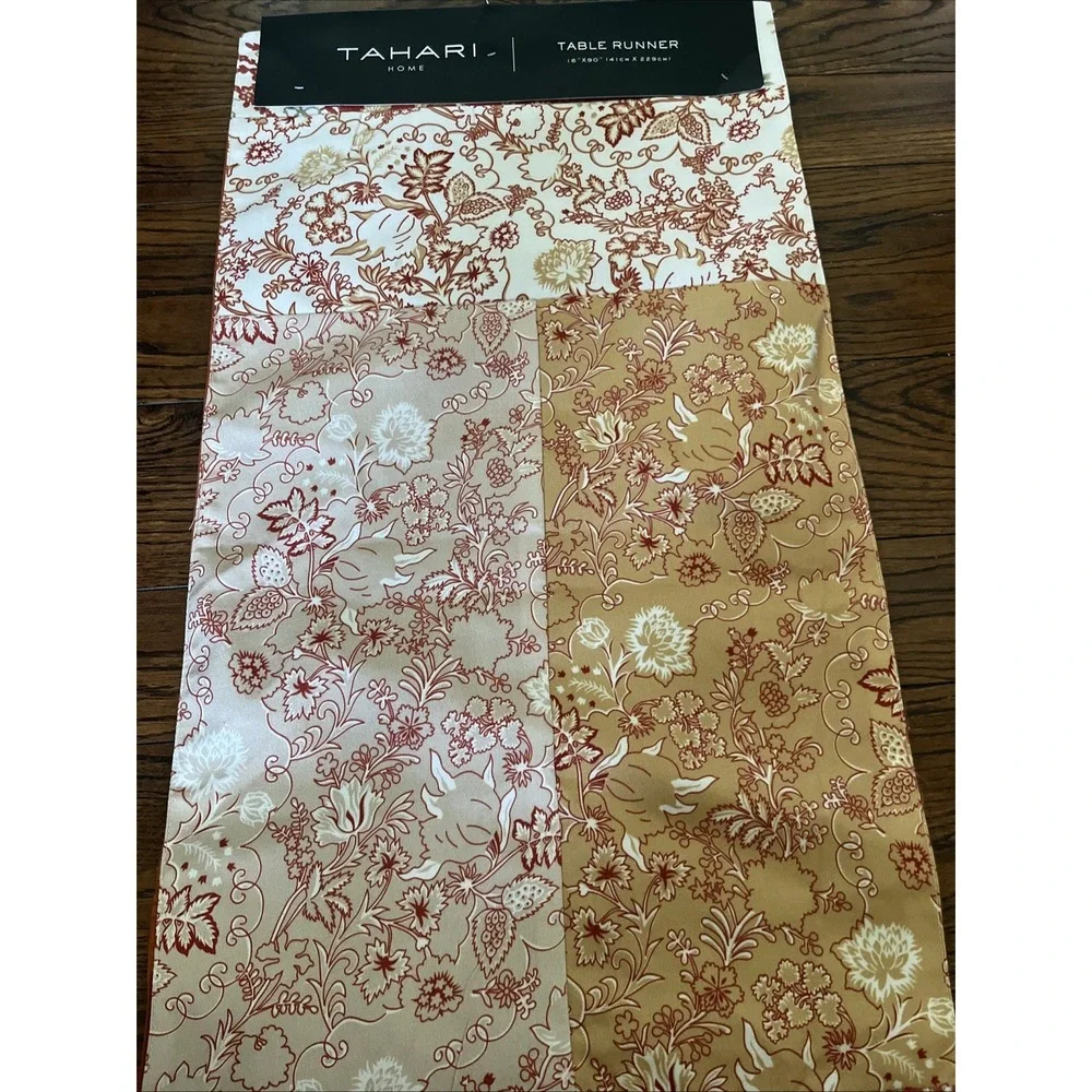 Tahari Home Patchwork Fall Table Runner Orange Yellow Tan Floral 16